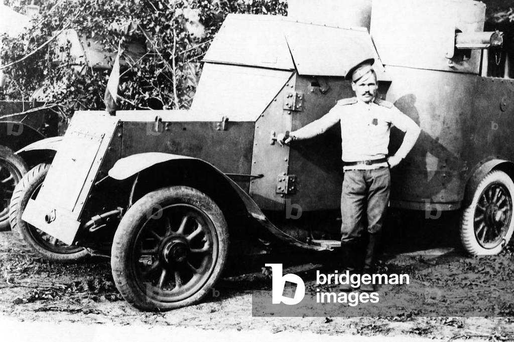 Russia: Russian Imperal Army officer with armoured car, World War I, c.1915