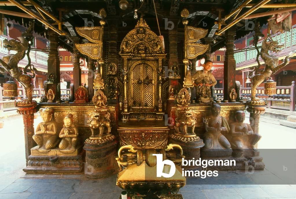 Nepal: The Swayambhu Chaitya shrine in the middle courtyard of the Golden Temple (Hiranyavarna Mahavihara), Patan, Kathmandu Valley (1998)