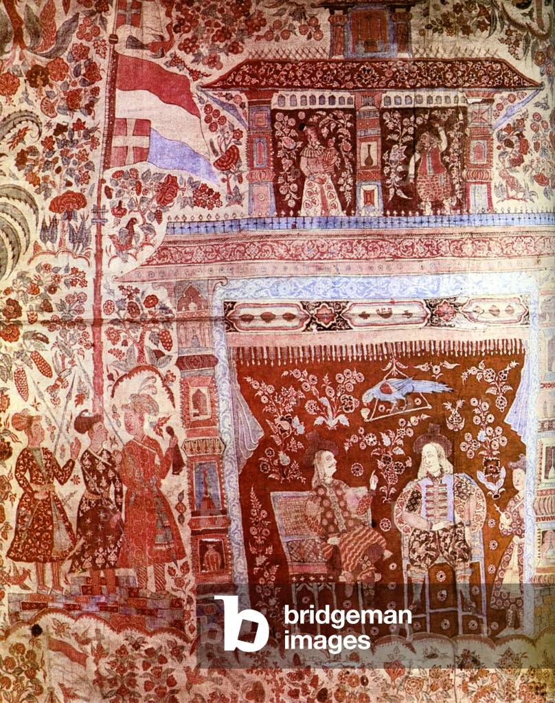 India: A Dutch factory in India in the 1600s, painted on a cloth by an unknown Indian artist.