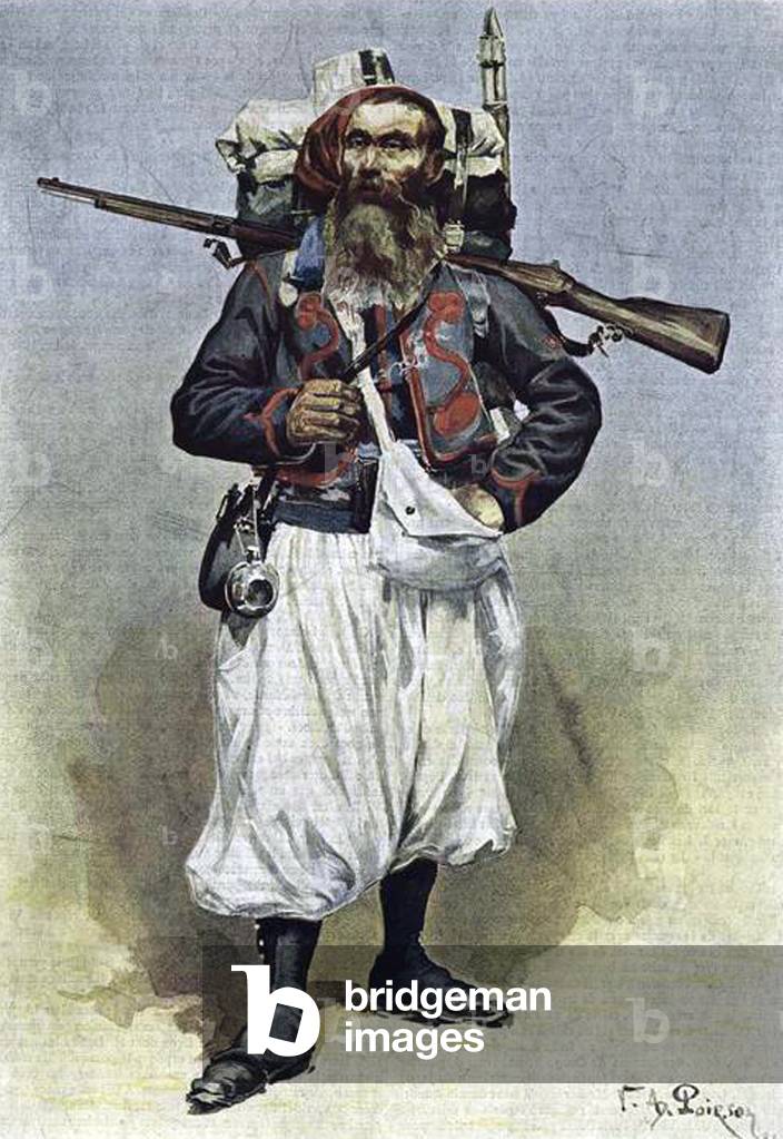France: A French zouave soldier from 1888 wearing white summer trousers instead of the usual red.