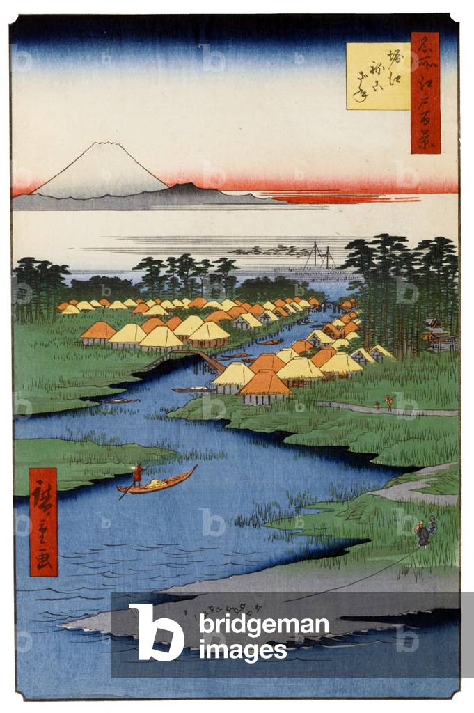 Japan: Autumn: Horie and Nekozane; two villages near the mouth of the Edogawa River and Edo Bay. Image 96 of '100 Famous Views of Edo'. Utagawa Hiroshige (first published 1856-59)