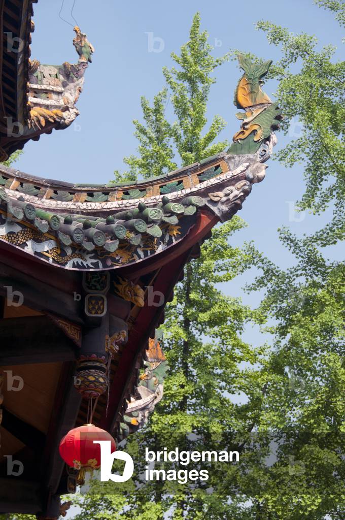 China: Eave detail, Qingyang Gong (Green Goat Temple), Chengdu, Sichuan Province