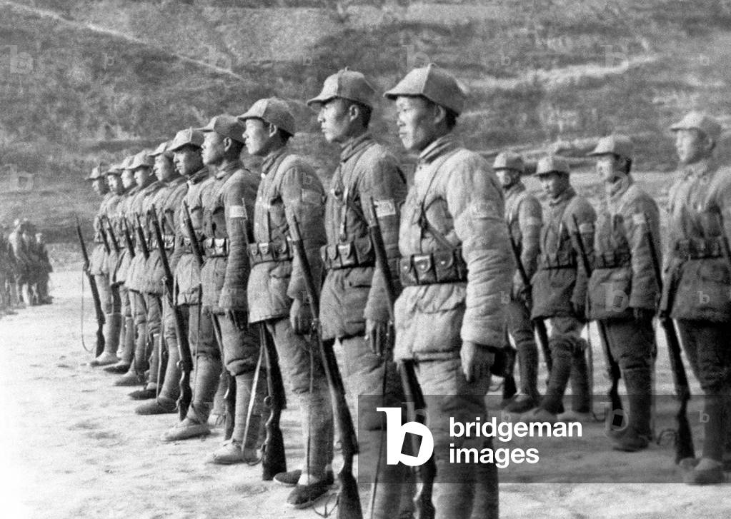 China: Soldiers of the Chinese communist Eighth Route Army on the drill field at Yan'an March 26, 1946. These soldiers are members of the 'Night Tiger' battalion