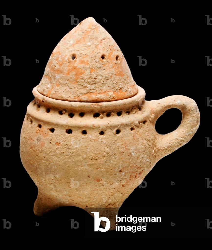 Palestine / Israel: A Terracotta Incense Burner with Lid. Period: Iron Age, 8th century BC. Palestine