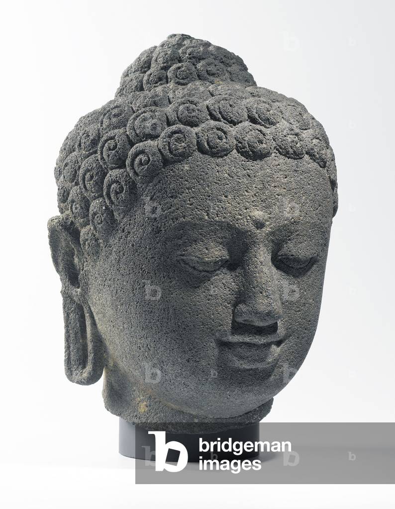 Indonesia: Stone Buddha head from Borobudur Temple, Java. c. 850 CE
