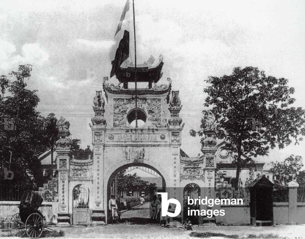 Vietnam: The ornate entrance to the military barracks on Hang Bai Street, Hanoi (early 20th century)