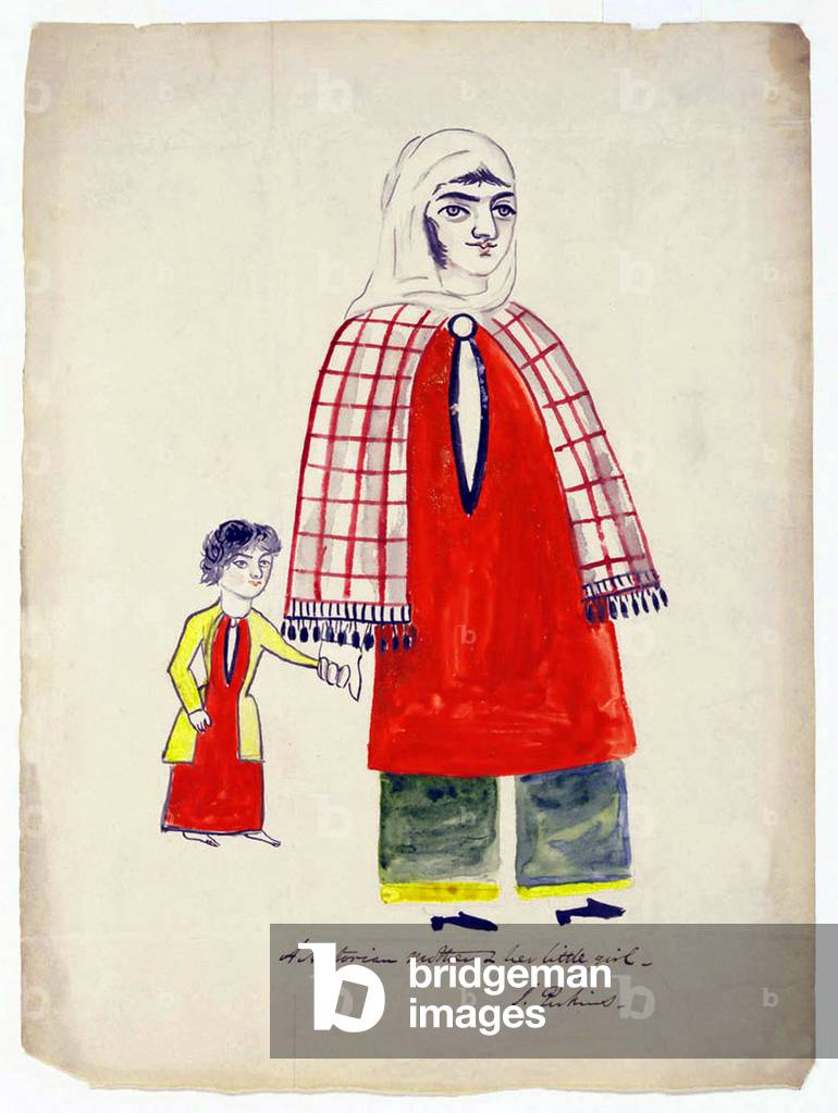 Iran: 'A Nestorian mother and her little girl', sketch and watercolour by Justin Perkins, Urmia (1839)