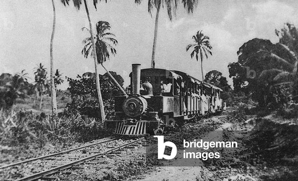 Tanzania / Zanzibar: A steam locomotive on the Bububu Railway, early 20th century