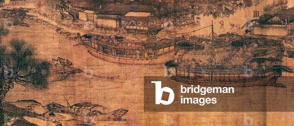 China: 'Qingming Shang Tu'or 'Along the River During the Qingming Festival' (detail), Zhang Zeduan (1085-1145) original scroll painting dating from the Northern Song Dynasty (960-1127)