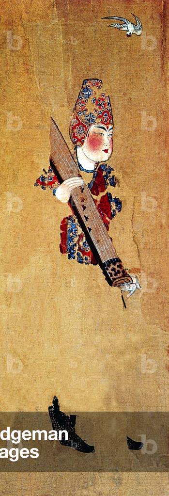China: Painting of a female musician from Turpan Oasis c.7th-8th century, Astana Tombs, Xinjiang
