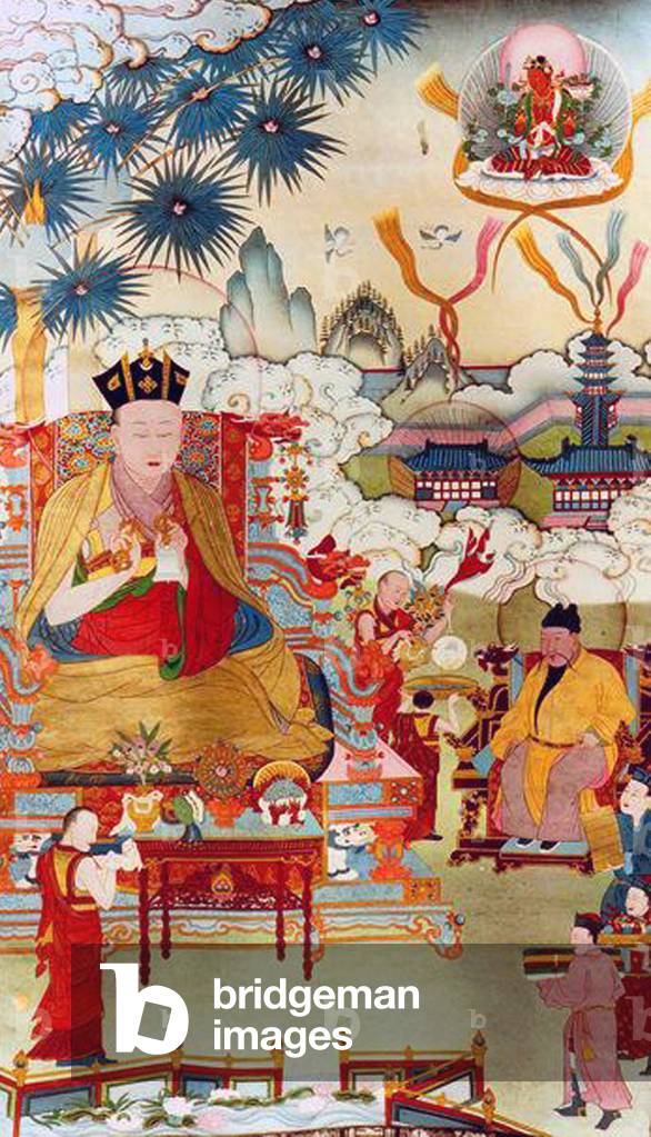 China / Tibet: Deshin Shekpa, the 5th Karmapa Lama, head of the Kagupa School of Tibetan Buddhism, is received in Nanjing by Ming Emperor Zhu Di (Yongle) and is awarded  the title 'Great Treasure Prince of Dharma', April 10, 1407.