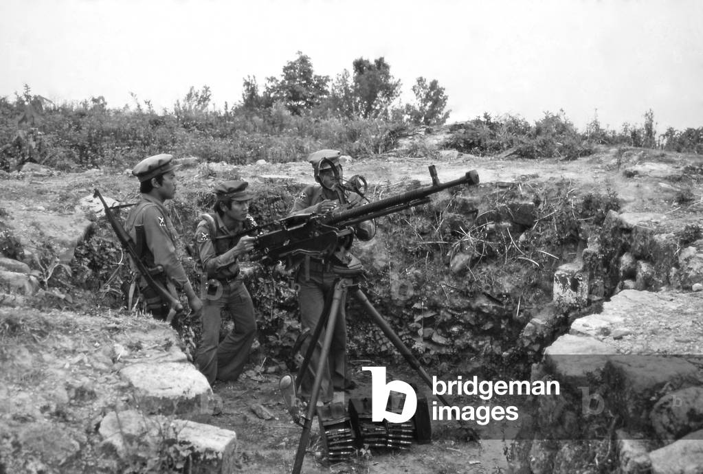 Burma / Myanmar: An anti-aircraft position at the KIA's headquarters at Na Hpaw (c. 1985)