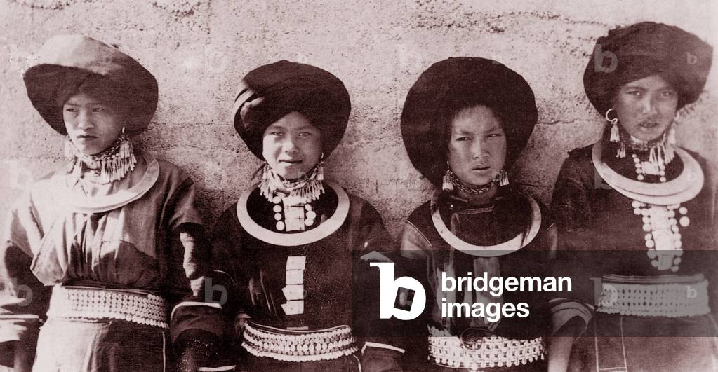 Burma / Myanmar: Young Lisu women from the Hmai Kha area in festive attire in 1890.