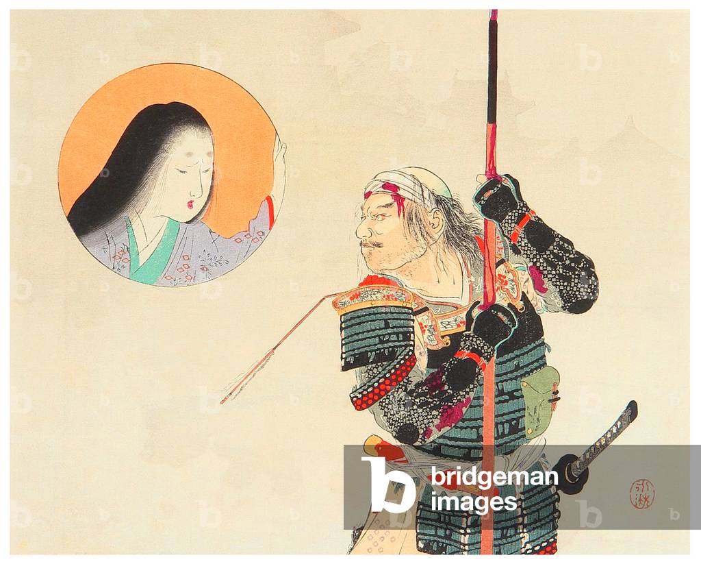 Japan: Samurai warrior and woman. Tomioka Eisen (1864-1905), c. 1900