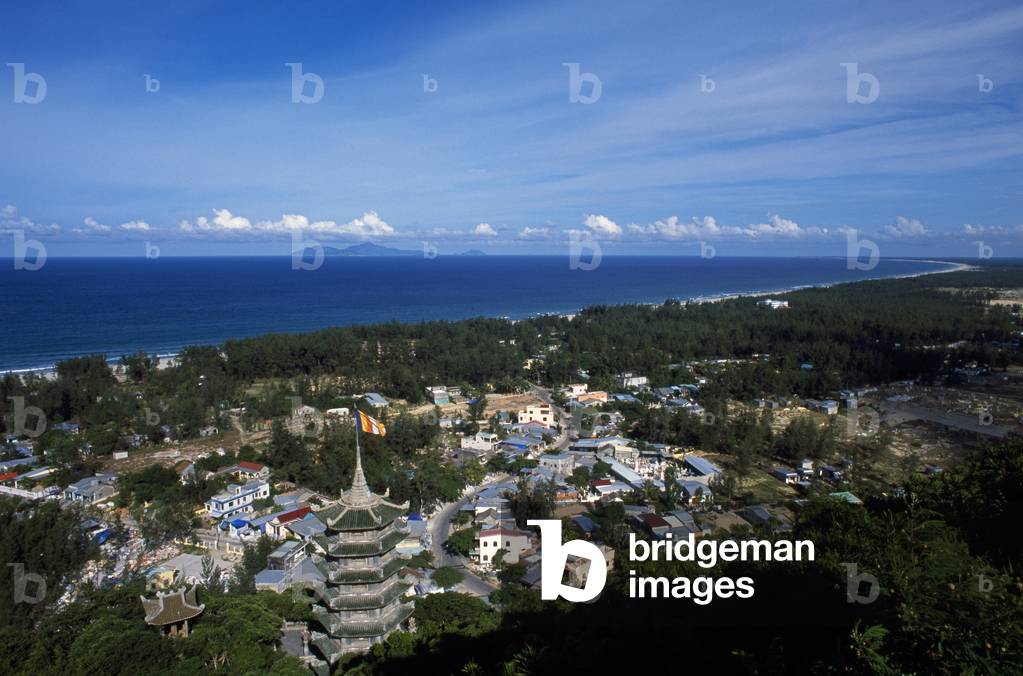 Vietnam: The Tam Thai Pagoda on Thuy Son Hill with China Beach stretching away in the background, as seen from the top of the Marble Mountains, near Danang (2004)