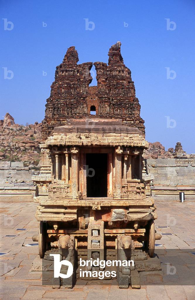 India: A shrine dedicated to Garuda in the shape of a chariot, Vitthala Temple, Hampi, Karnataka State