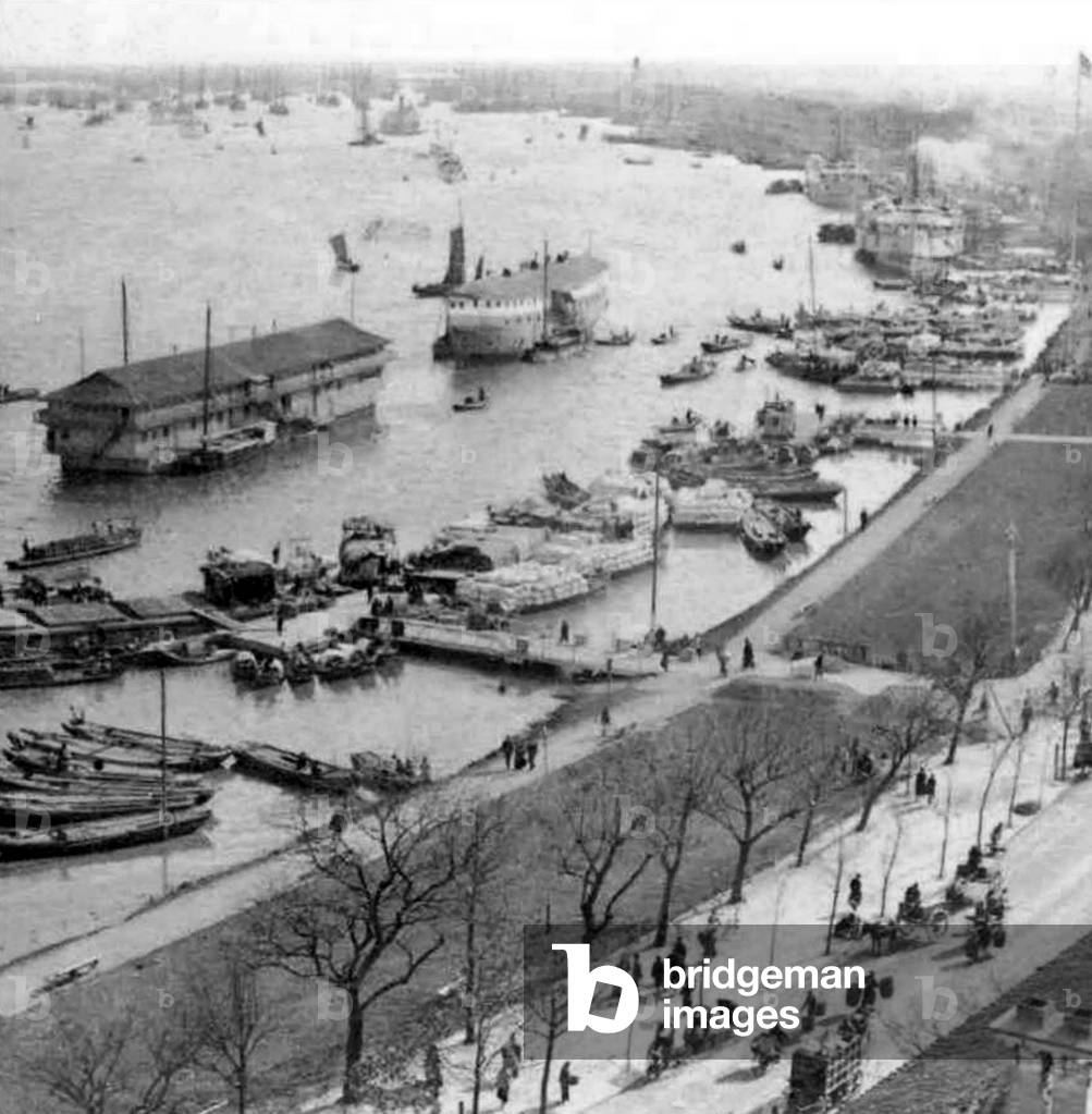 China: Opium storage ships or floating godowns at Canton (Guangzhou) harbour, late 19th century