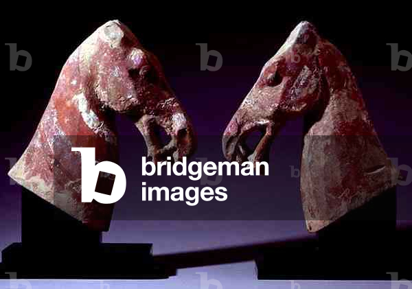 Pair of Horses' Heads, Chinese, Han dynasty, 206 BC-220AD (painted pottery)