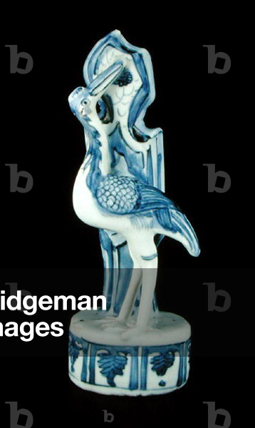 Blue and white figure of a standing crane against a rockwork background, Wa Li, 1600-25 (porcelain)