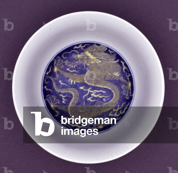 Bowl with five-clawed dragon, Qianlong mark and period 1736-95 (porcelain with enamel underglaze) (see also 142603)