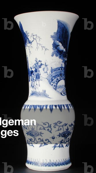 Vase decorated in underglaze blue with a horseman and a bridge c.1640 (porcelain) (see also 210147)