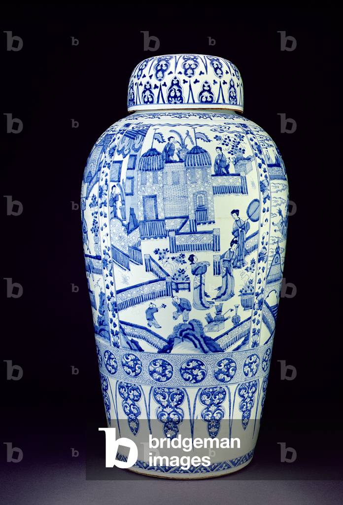 One of a pair of blue and white soldier vases by Chinese Artist