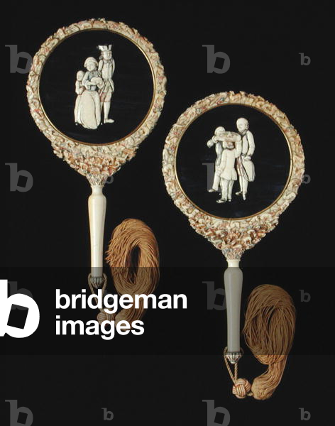 Pair of hand mirrors, probably made in Canton, Qianlong period, 1736-95 (polychrome ivory) (see 207210)