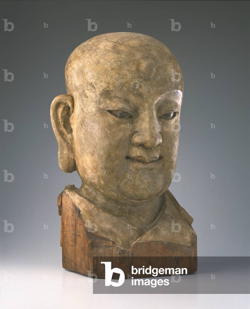 Head of a louhan, Yuan dynasty (wood)