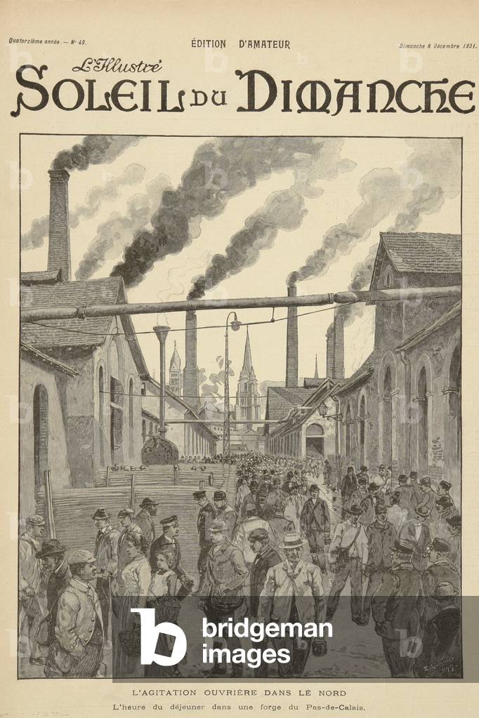 Industrial labour in the North of France, lunch time in a forge, Pas de Calais, from the cover of 