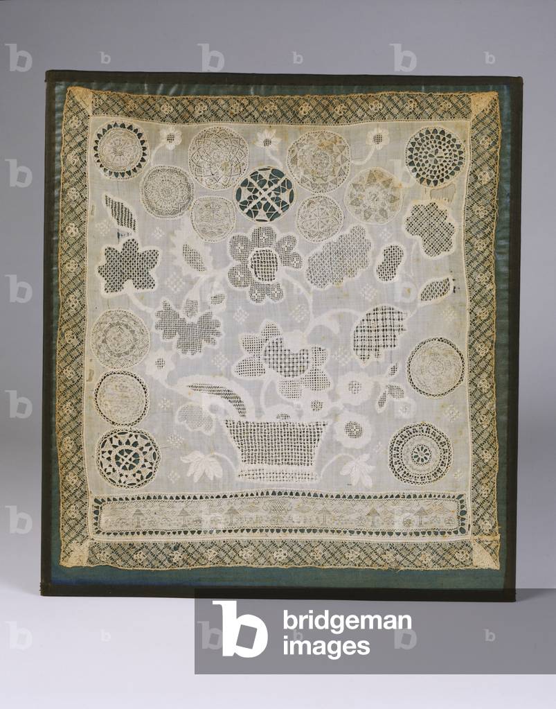 White-on-white Needlework Sampler in Carved Mahogany Frame, 1766 (linen, cotton & mahogany)
