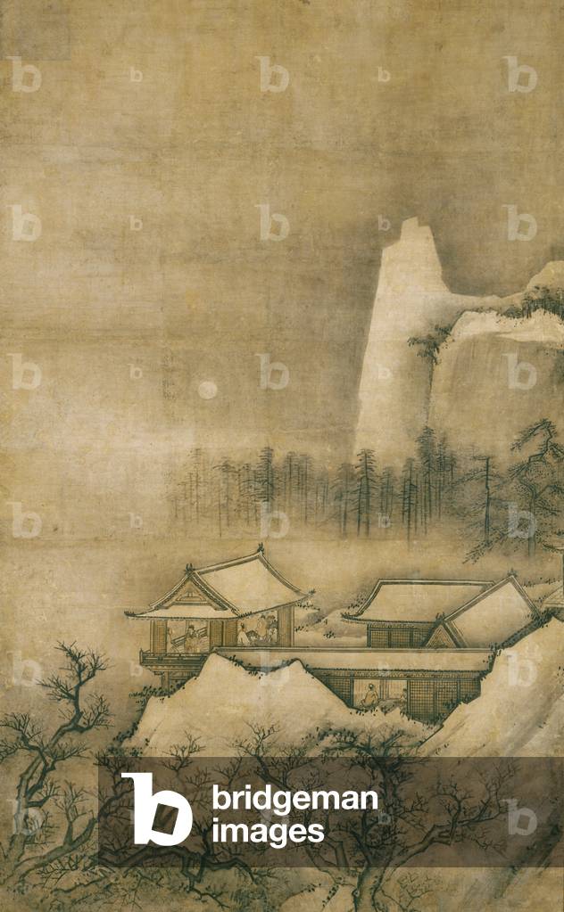 Pavilions in a Mountain Landscape, c.1550 (ink & color on paper; mounted as a pair of hanging scrolls) (see 450904 for pair)
