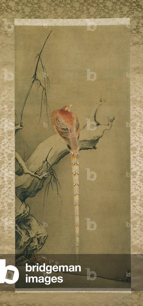 Pheasant on a Snow-Covered Willow, 1887 (ink & colour on paper)