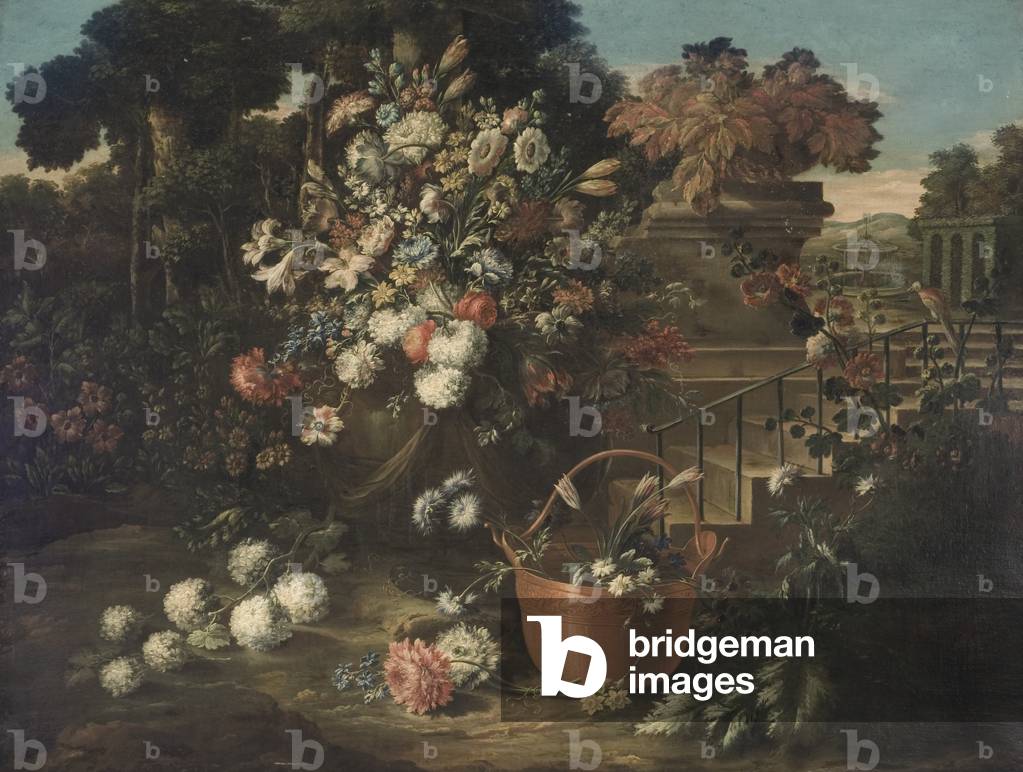 Flowers on a Terrace, c.1700-20 (oil on canvas)