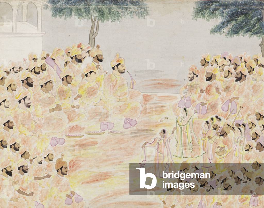 Raja Sansar Chand of Kangra Celebrates the Spring Festival of Holi, c.1800 (w/c & gold on paper)