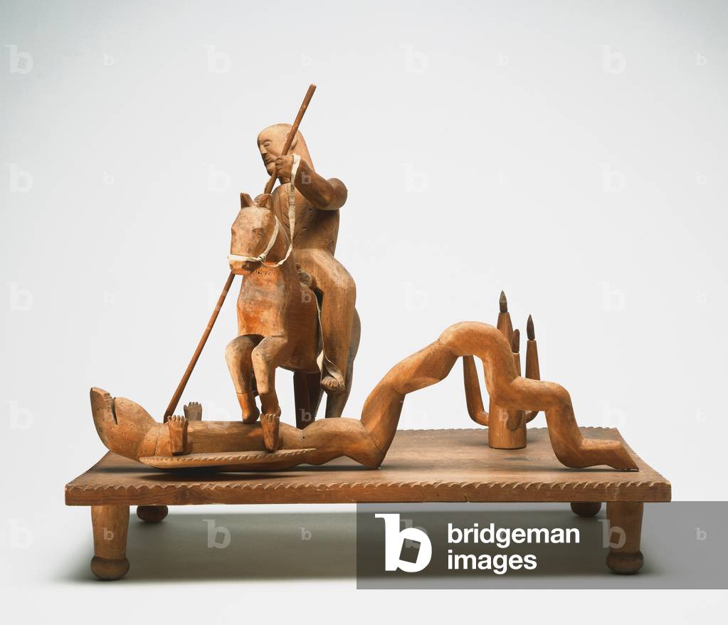 Saint George and the Dragon, c.1955-60 (carved cottonwood & leather) 