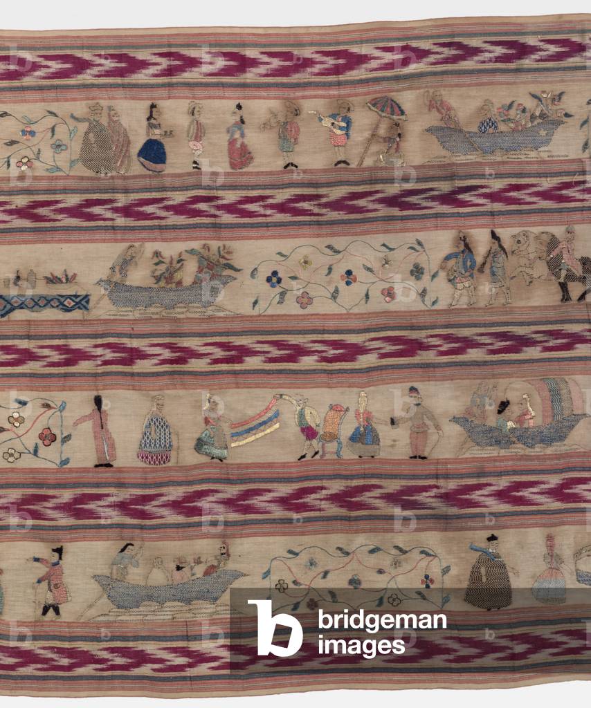 Shawl (Rebozo) (silk plain weave with resist dyeing & silk & gilt thread embroidery in darning, satin, & outline stitches; knotted fringe) (detail of 434326)
