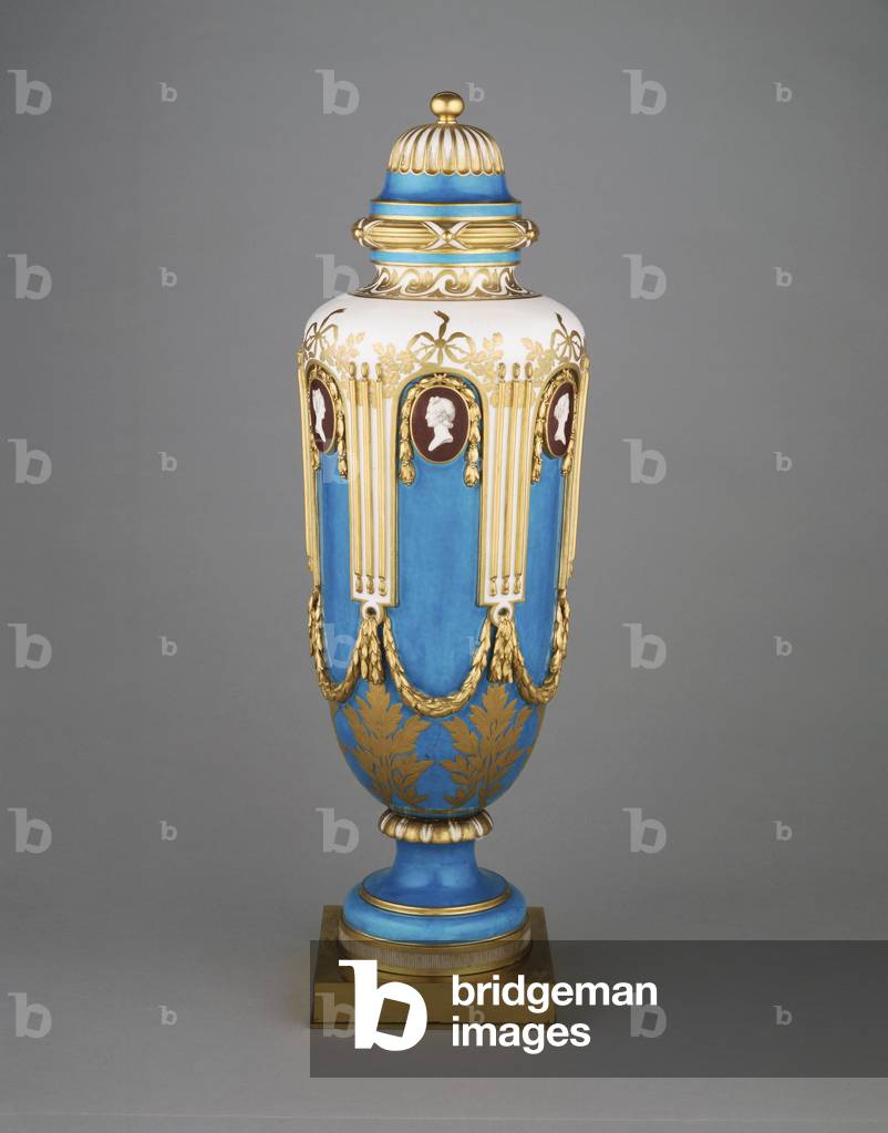 Vase with Lid, made by the Sèvres porcelain factory, medallions decorated by Jean-Baptiste-Étienne Genest (fl.1752-1789), c.1768-69 (soft-paste porcelain with enamel & gilt decoration)




