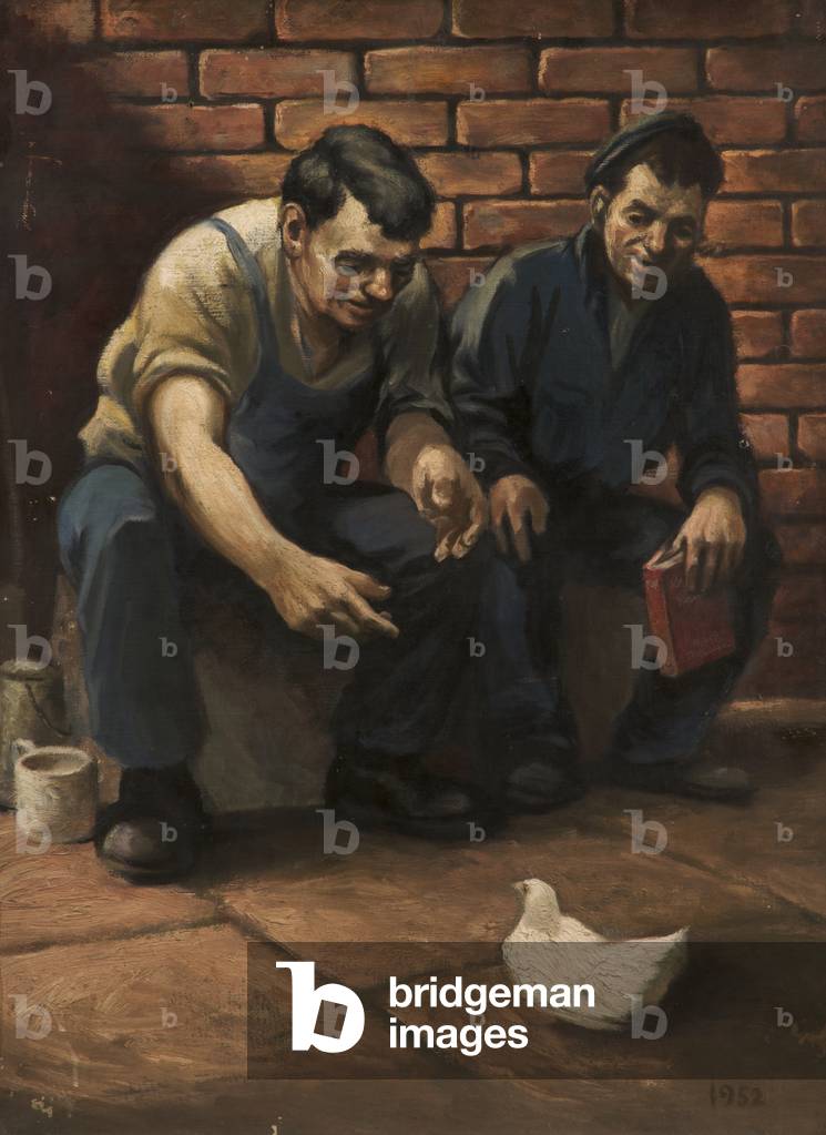 Two Workers and White Dove, 1952 (oil on canvas)
