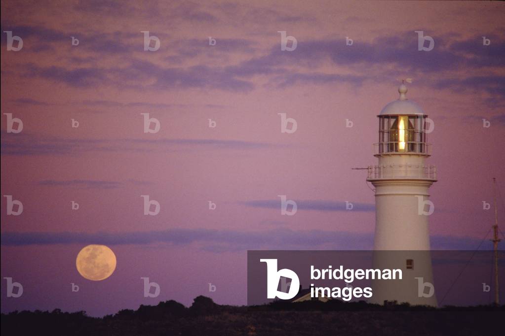 Moon Sunrise and Lighthouse - Australia - Althorpe Islands