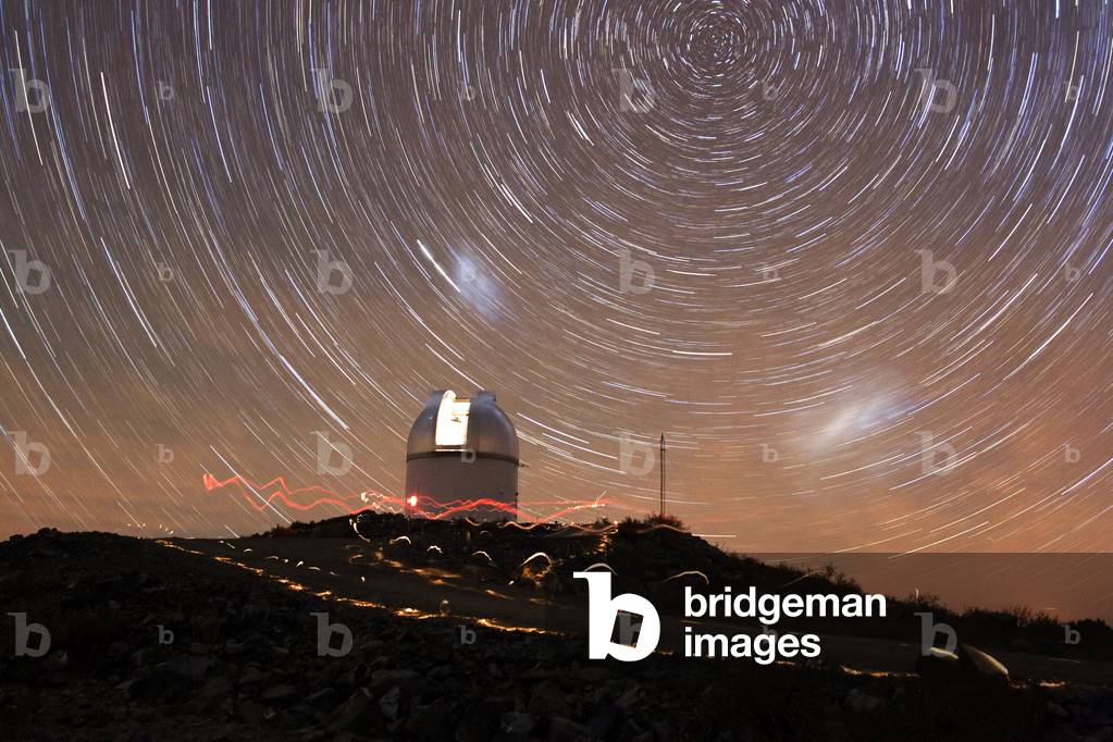 Las Campanas Observatory - Las Campanas Observatory - Circumpolar on the Las Campanas Observatory, Chile. The dome of the 1 meter Henrietta Swope telescope. Circumpolar above the 1 meter Swope telescope in Las Campanas observatory, Chile
