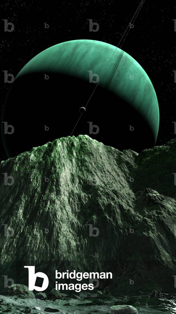 Uranus view of Miranda - Illustration - Uranus seen from Miranda - Illustration - Artist view of the planet Ur