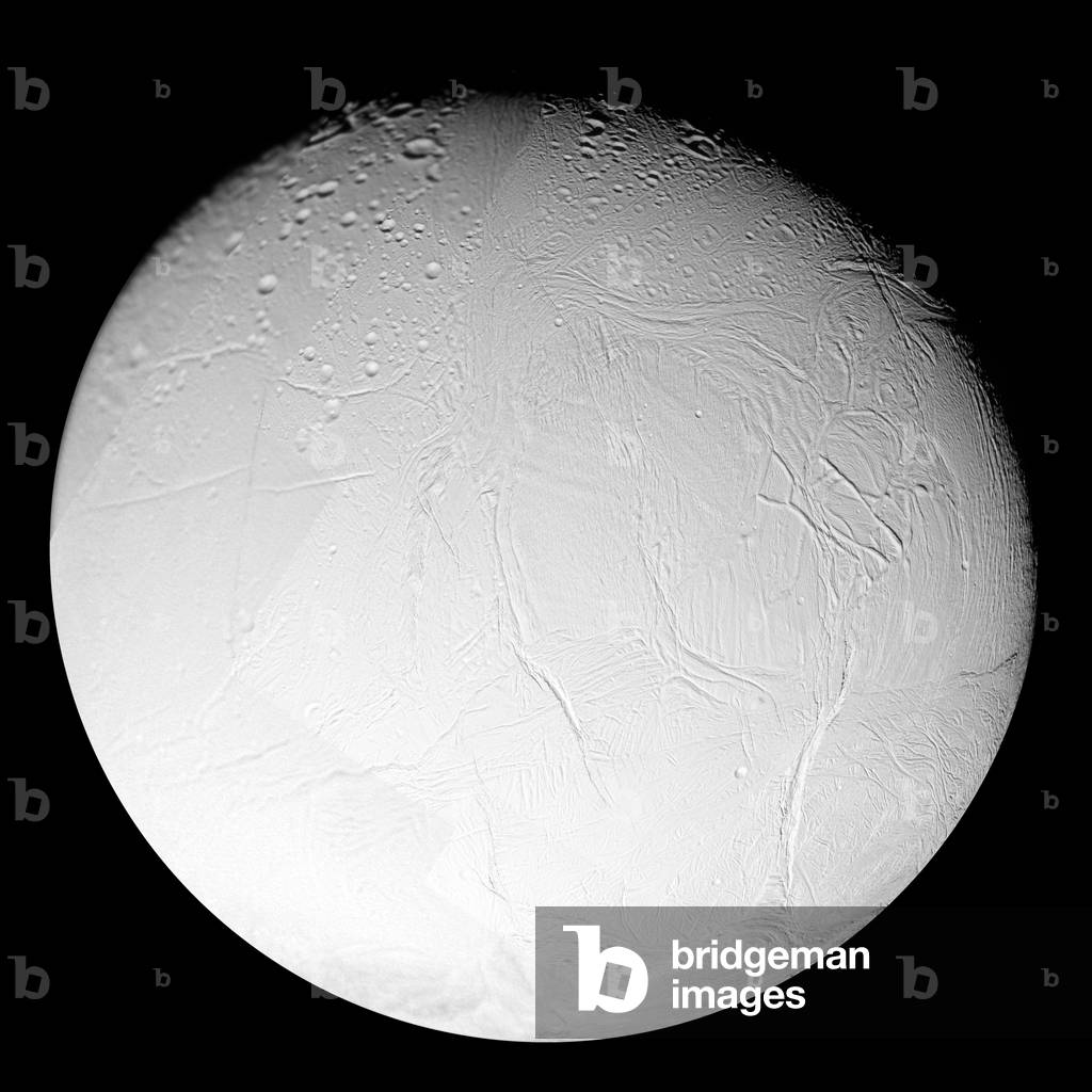 Enceladus, satellite of Saturn, seen by Cassini - Enceladus, satellite of Saturn, seen by Cassini - Mosaic of 16 images obtained by the Cassini probe during the flight over this satellite on 17 February 2005. The image shows the hemisphere of Enceladus center on Sarandib Planitia