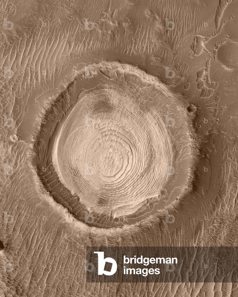 March: Impact crater - Old 2.3 km impact crater located north-west of the Schiaparelli basin. Image obtained by the Mars Global Surveyor probe on June 2, 2003