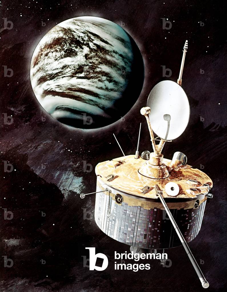 Pioneer Venus orbiter - Artist view - Pioneer Venus orbiter - Artist view - The Pioneer Venus Project was a NASA space exploration mission to Venus launched in 1978. It consisted of two separate probes, one to study Venus from its orbit (Pioneer Venus Orbiter) and the other to analyze the atmosphere of the planet through 4 atmospheric probes (Pioneer Venus Multiprobe). An artist concept of the orbiter approaching Venus is shown here