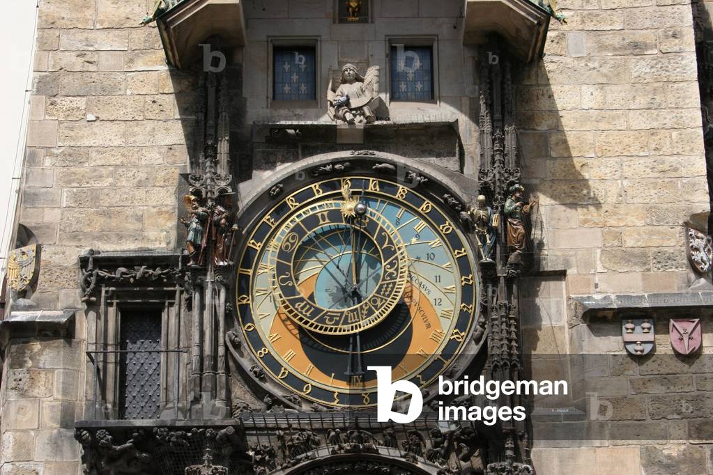 Prague Astronomical Clock - 15th century - The Prague Astronomical Clock - 15th century - The Prague Astronomical Clock - 15th century - The Prague City Hall Astronomical Clock, built by Nicholas of Kadau in 1410, and redesigned by Master Hanus de la Rose (Jan Ruze) around 1490. May 2007. (detail). Prague astronomical clock was made by clockmaker Mikulas of Kadan in 1410 and rearranged in 1490. May 2007
