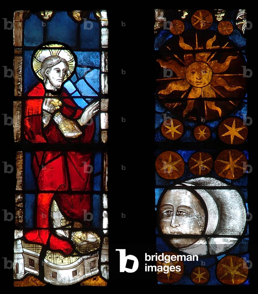 CREATION DES ASTRES - 12 - VILLEFRANCHE - DE - ROUERGUE - COLLEGIALE NOR - DAME Stained glass windows 15th century (restoring in the 17th century) God creating the Sun, the Moon and the stars
