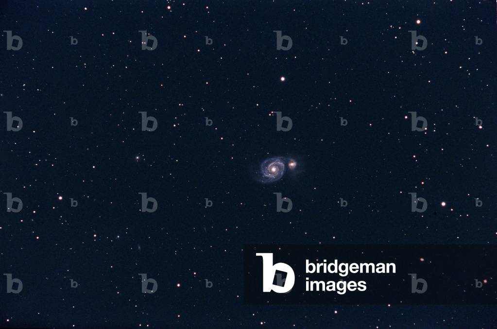 Spiral Galaxy M51 in Hunting Dogs - Galaxy Spiral M51 - The spiral galaxy M51 (NGC 5194) is located about 37 million years away - light from Earth. Image made with an amateur instrument, a 130 mm bezel. M51 is a wonderful bright face - on spiral galaxy located about 37 million light years away from us. It was one of the first discoveries made by Charles Messier in 1773, and it was the first galaxy where spiral structure was observed, by Lord Rosse in 1845. A faint companion galaxy, NGC 5195, seen here to the right of M51, seems to be interacting with M51. NGC 5195 shines at 9.6 magnitude and is about 5 arc minutes in diameter