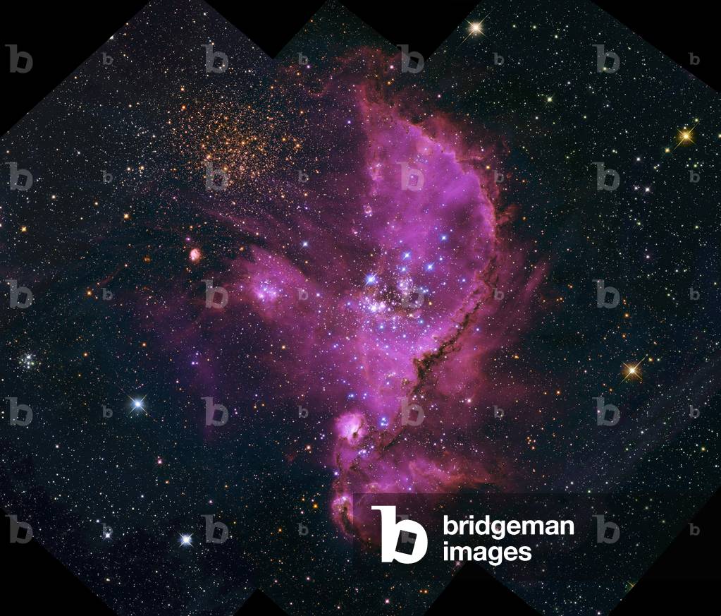 Nebula NGC 346 in the Small Magellan Cloud - Nebula NGC 346 in the Small Magellanic Cloud - Photo of the nebula NGC 346 in the galaxy of the Small Magellan Cloud obtained by the Hubble space telescope. At the center of this nebula, a cluster of very young stars in which some stars are only 5 million years old. Nebula NGC 346 in the Small Magellanic Cloud, a nearby irregular galaxy, seen by the Hubble space telescope in July 2004. In the center of this nebula, a cluster of very young stars, some of them are less than 5 million years old