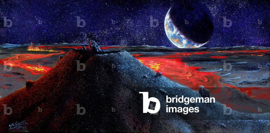 Artist's view of the Moon at the time where volcanic activity existed about 3 billion years ago. - Artist's view of the Moon at the time where volcanic activity existed about 3 billion years ago.