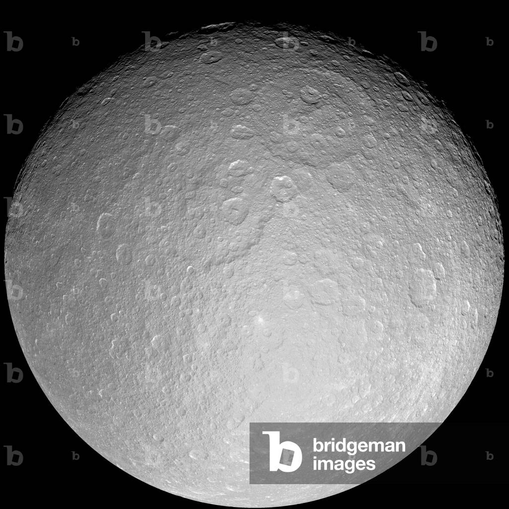 Rhea, Saturn satellite, seen by Cassini - Mosaic of images obtained by the Cassini probe on 26 November 2005